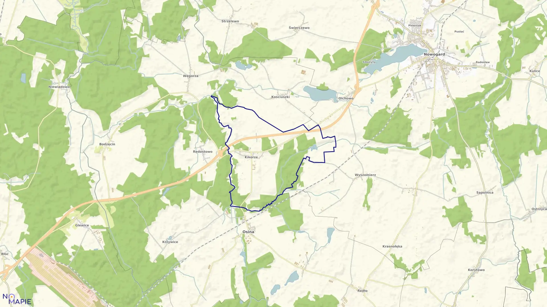 Mapa obrębu Kikorze w gminie Osina