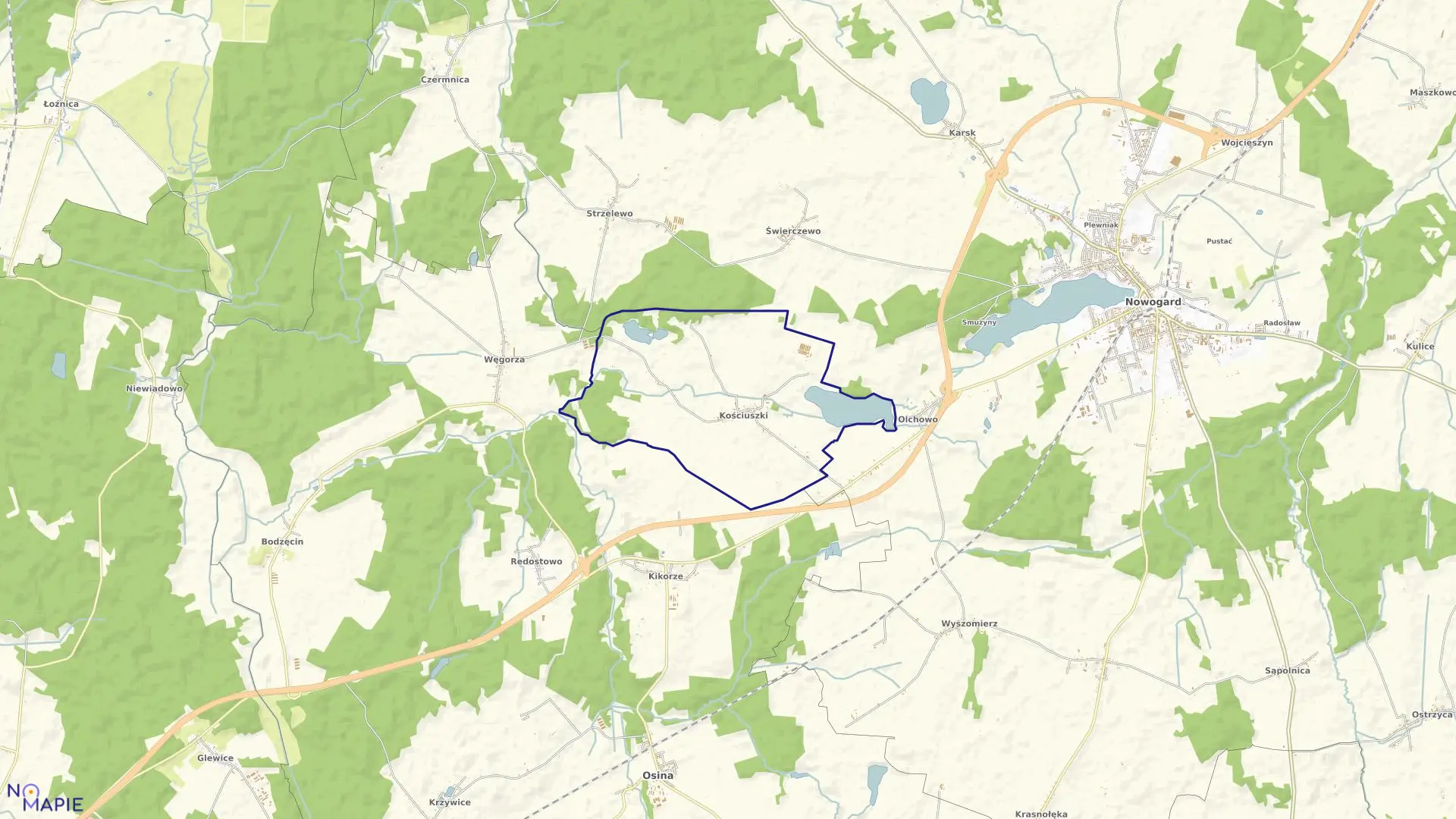 Mapa obrębu Kościuszki w gminie Osina
