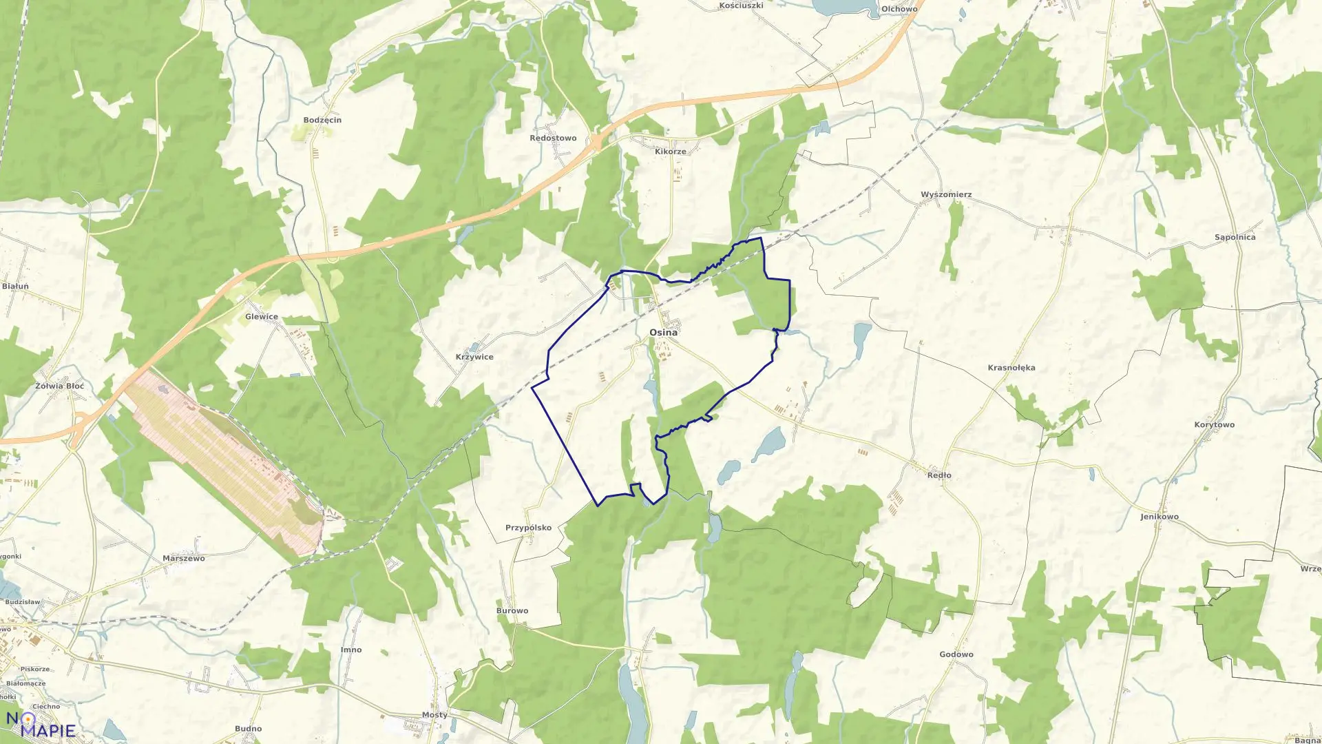 Mapa obrębu Osina w gminie Osina