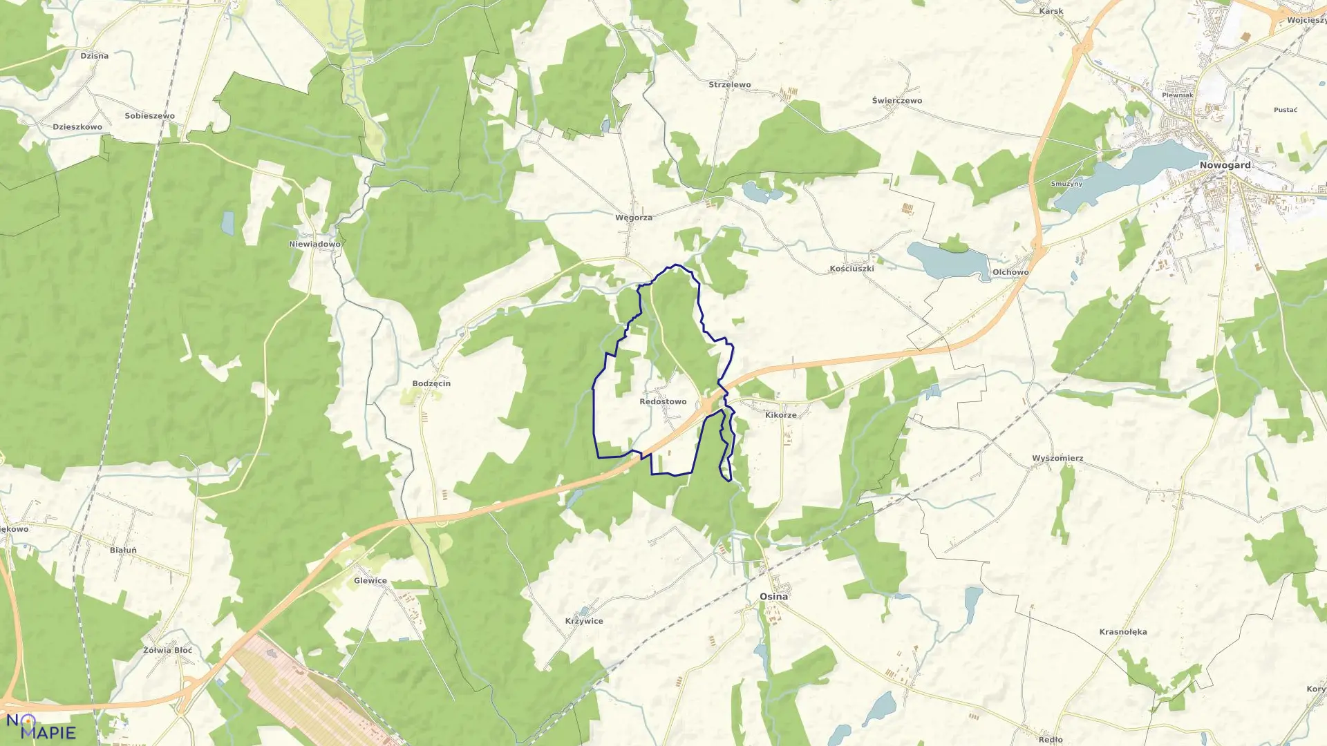 Mapa obrębu Redostowo w gminie Osina